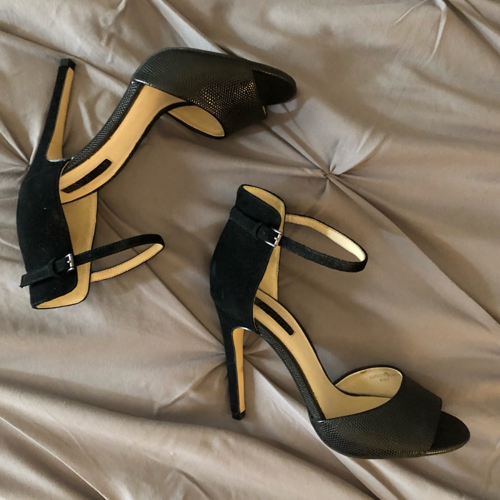 Topshop black ankle strap heels